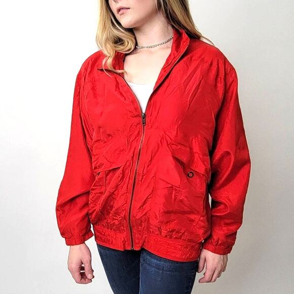 Vintage 90s Red Ac-Tiv-Ology ALL SILK Windbreaker Jacket - M - Picture 1 of 10